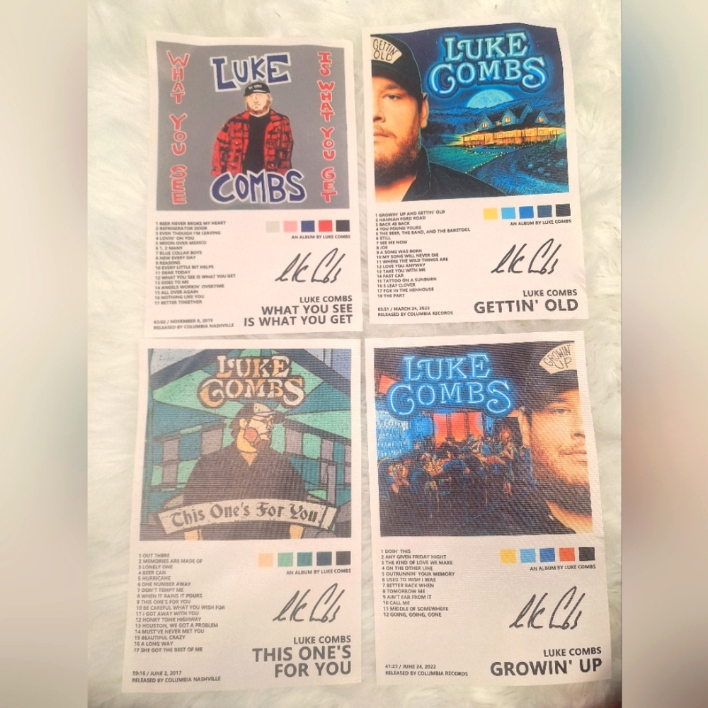 Luke Combs 8x12 canvas music posters- 4pk - New